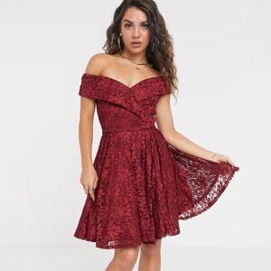 Club London Lace Bardot Skater Party Dress (ASOS)